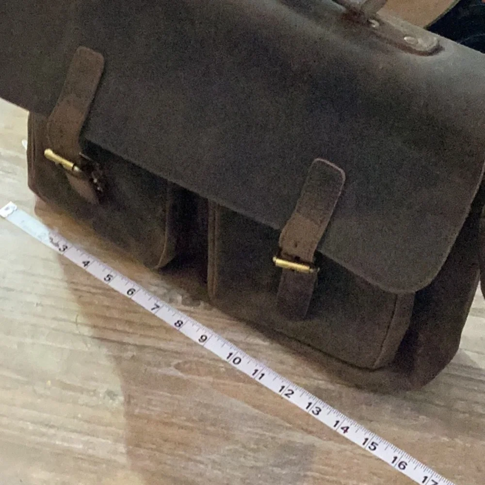 KomalC Brown Leather Messenger/Briefcase Laptop Bag w/ Shoulder Strap Unisex